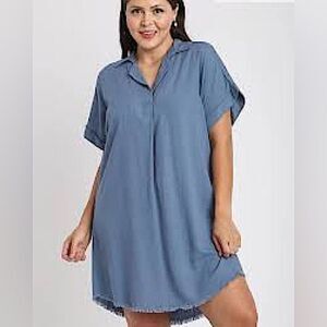 Thread & Supply Tencel lyocell blue chambray shirt dress coastal oversized M